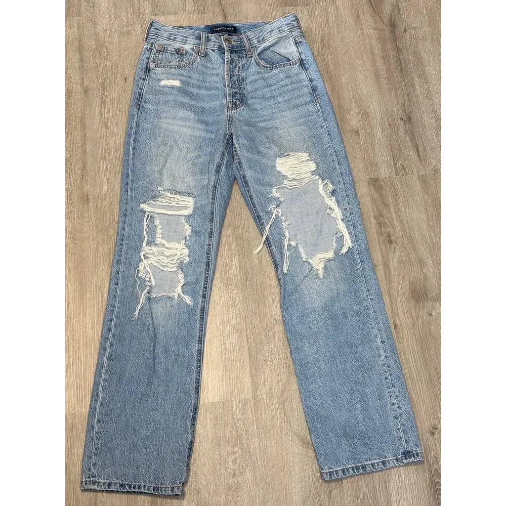 Aeropostale High Rise 90s Baggy Jeans Women's Size 4 Blue Distressed‎ Ripped